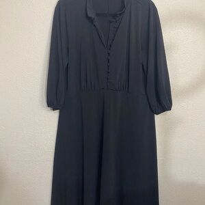 ELOQUII Women’s Black Midi Dress Size 16 Button Front Collared Neck 3/4 Sleeve